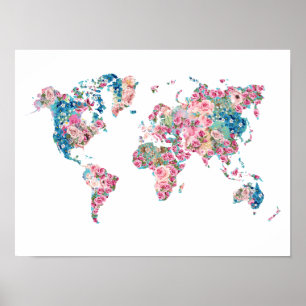 Poster Mapa do Mundo Floral