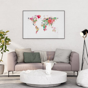 POSTER MAPA DO MUNDO FLORAL