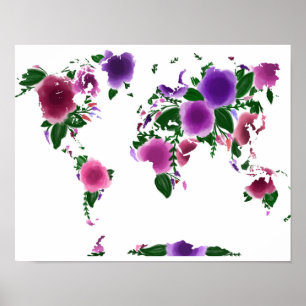 Póster Mapa do mundo floral