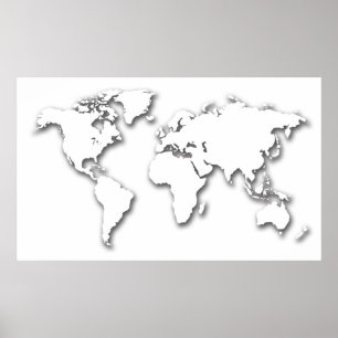 Poster Mapa do mundo gravado branco