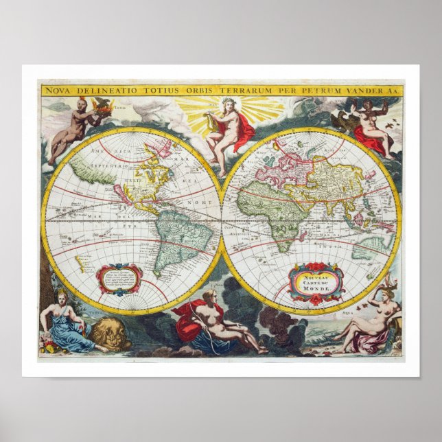 Póster Mapa do Mundo, início do século XVIII (gravação co (Frente)