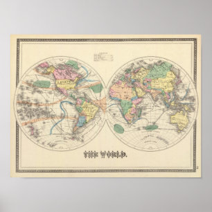 Poster Mapa do mundo litografado