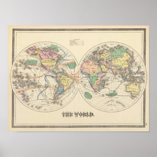 Poster Mapa do mundo litográfico (Frente)