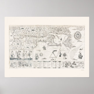 Póster Mapa do Mundo Medieval Quebec - Nouvelle - França