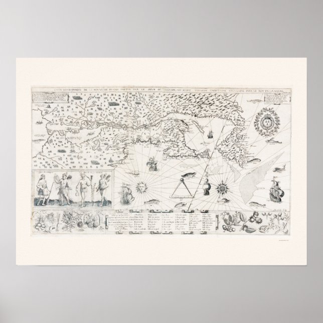 Póster Mapa do Mundo Medieval Quebec - Nouvelle - França  (Frente)