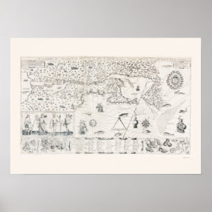 Póster Mapa do mundo medieval Quebeque Novo-France