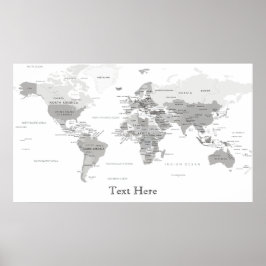 Poster Mapa do Mundo Negro E Branco Personalizado