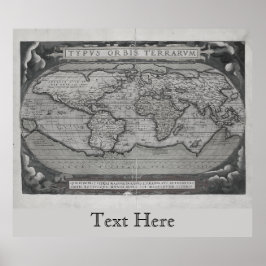 Poster Mapa do Mundo Negro e Branco Typus Orbis Terrarum
