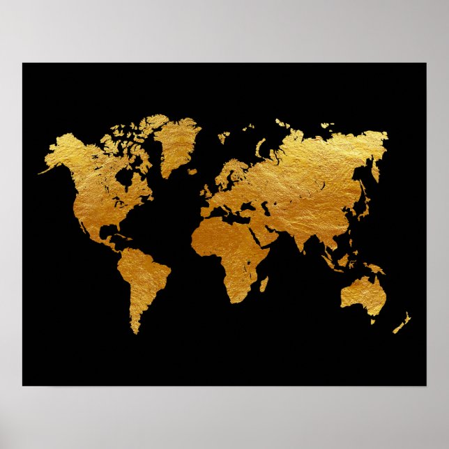 Poster Mapa do Mundo Negro e Dourado (Frente)