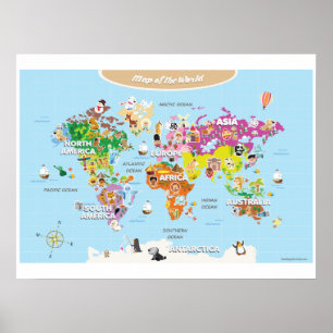 Póster Mapa do mundo para os miúdos - bonitos e colorido