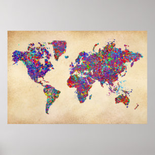 Poster Mapa do mundo, pintura da ação