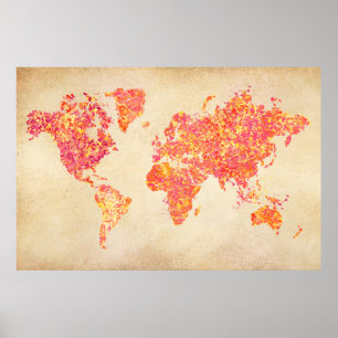 Póster Mapa do mundo, pintura da ação