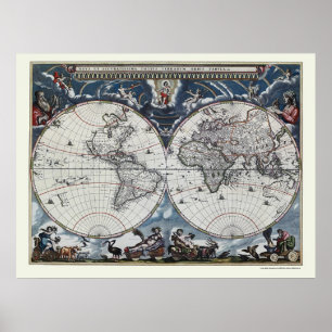 Póster Mapa do mundo por Joana Blaeu - 1664