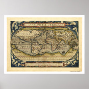 Poster Mapa do mundo por Ortelius 1570
