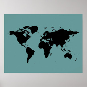 Póster mapa do mundo preto e azul