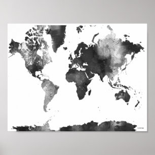 Póster MAPA DO MUNDO preto e branco