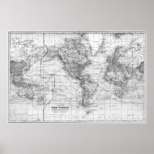 Póster Mapa do mundo preto e branco (1901)