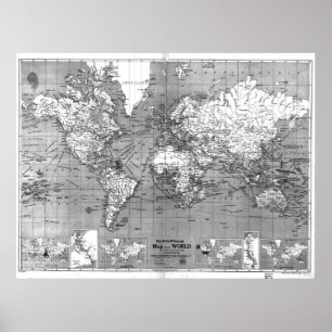 Póster Mapa do mundo preto e branco (1918)