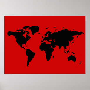 Póster mapa do mundo preto e vermelho