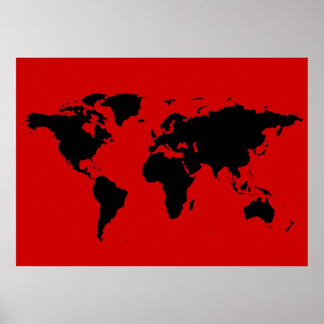 Póster mapa do mundo preto e vermelho (Frente)