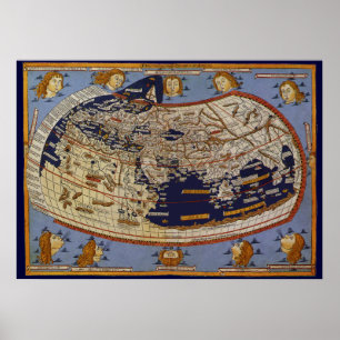 Póster Mapa do mundo Ptolemaic antigo, Johannes de