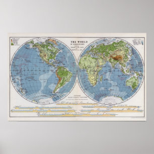 Poster Mapa do mundo que mostra alturas da profundidade
