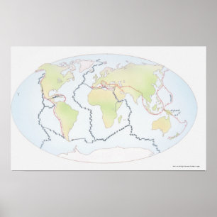 Poster Mapa do mundo que mostra margens da placa