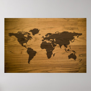 Poster Mapa do mundo Textured Woodgrain