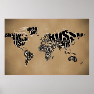 Póster Mapa do mundo tipográfico