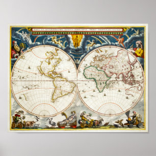 Poster Mapa do Mundo Vintage