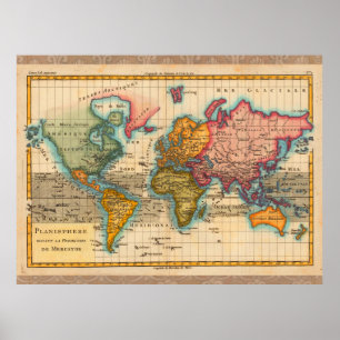 Póster Mapa do Mundo Vintage