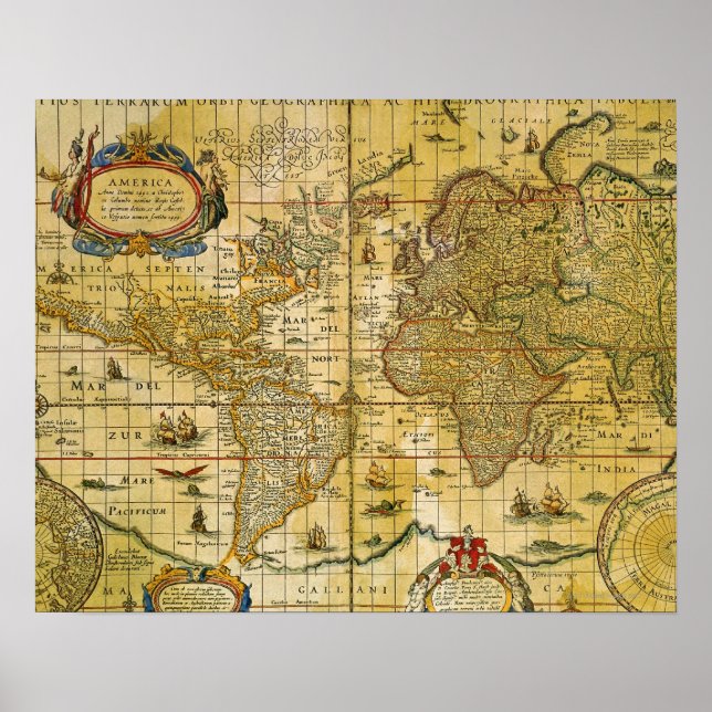 Póster Mapa do Mundo Vintage (Frente)