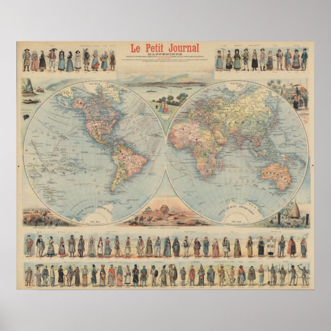 Poster Mapa do Mundo Vintage (Frente)