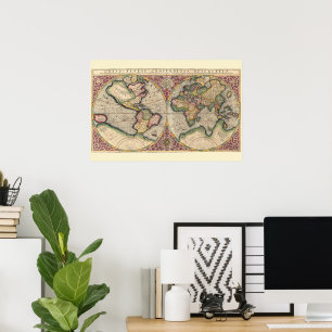 Poster Mapa do Mundo Vintage 1609