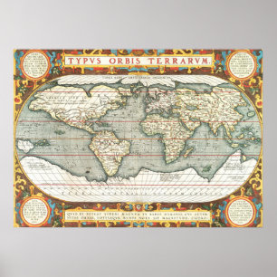 Poster Mapa do Mundo Vintage de Abraham Ortelius 1587-159