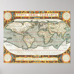 Poster Mapa do Mundo Vintage de Abraham Ortelius 1587-159