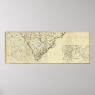 Póster Mapa do norte e do South Carolina