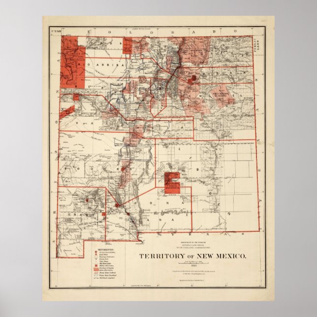 Poster Mapa do Novo México (1882) (Frente)