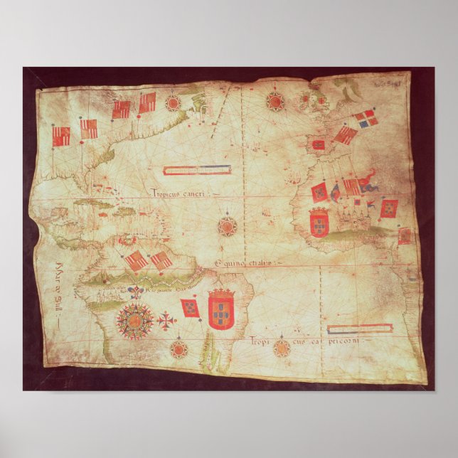 Póster Mapa do oceano Atlântico, c.1550 (Frente)