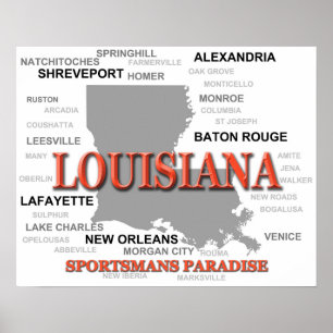 Póster Mapa do Orgulho do Estado de Louisiana Silhouette