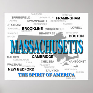 Poster Mapa do Orgulho Estatal das Cidades de Massachuset