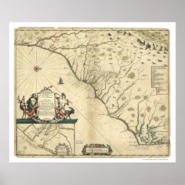 Póster Mapa do País Carolina 1650 (Frente)
