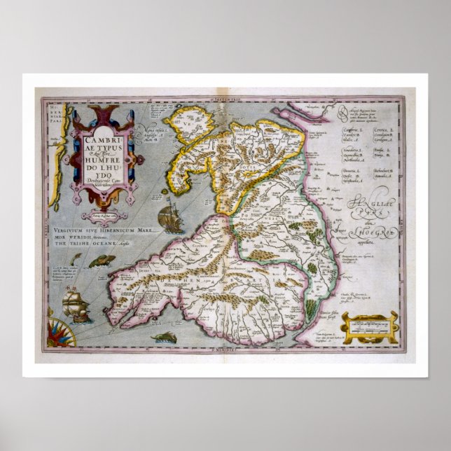 Póster Mapa do País de Gales, publicado c.1630 (passageir (Frente)