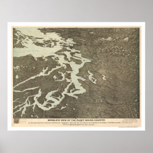 Póster Mapa do país de Puget Sound em Washington 1891