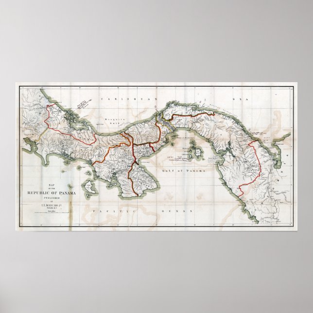 Póster Mapa do Panamá em 1912 (Frente)