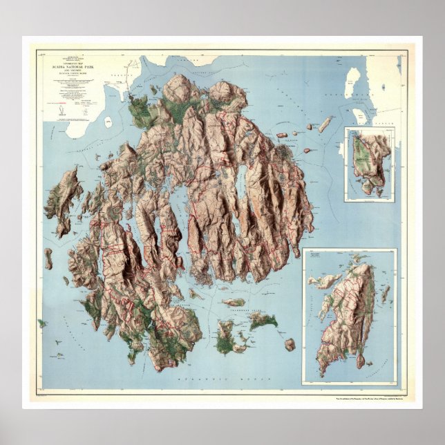 Poster Mapa do Parque Nacional Acadia 1960 (Frente)