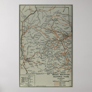 Poster Mapa do Parque Nacional das Montanhas Rochosas Vin
