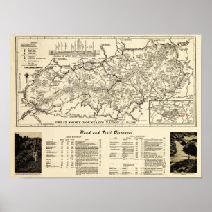 Póster Mapa do parque nacional de Great Smoky Mountains