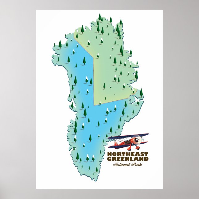 Poster Mapa do Parque Nacional do Nordeste da Groelândia (Frente)