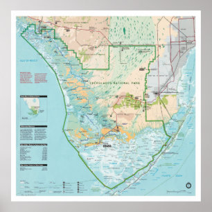 Poster Mapa do Parque Nacional Everglades (1996) Sul FL